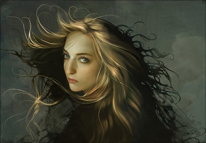 woman with flowing hair