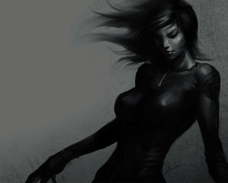 woman with flowing hair