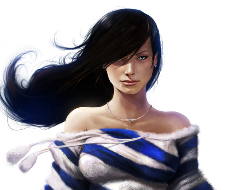woman with flowing hair