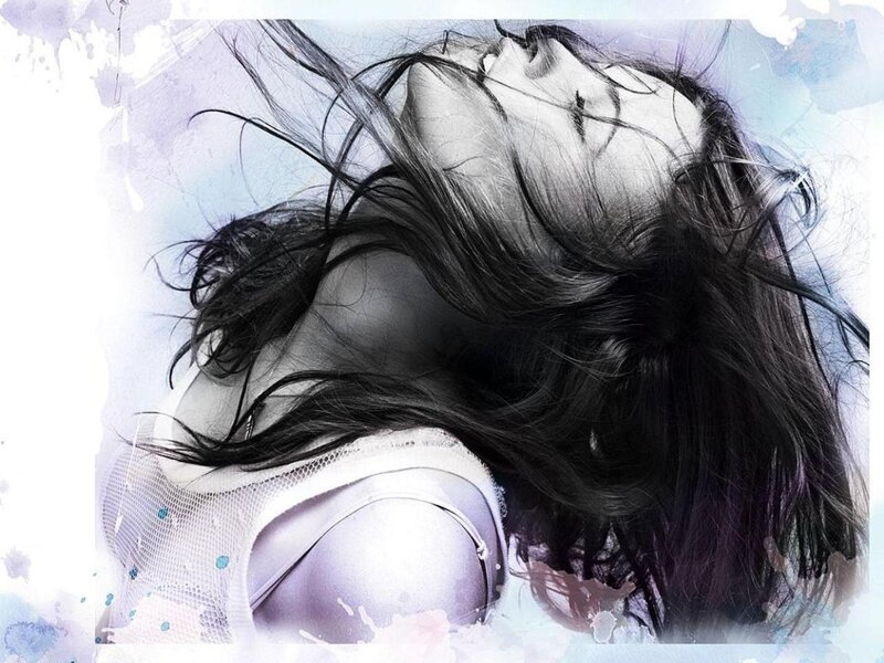 woman with flowing hair