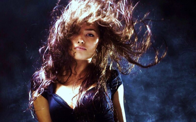 woman with flowing hair