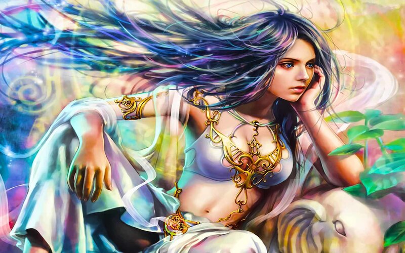 woman with flowing hair