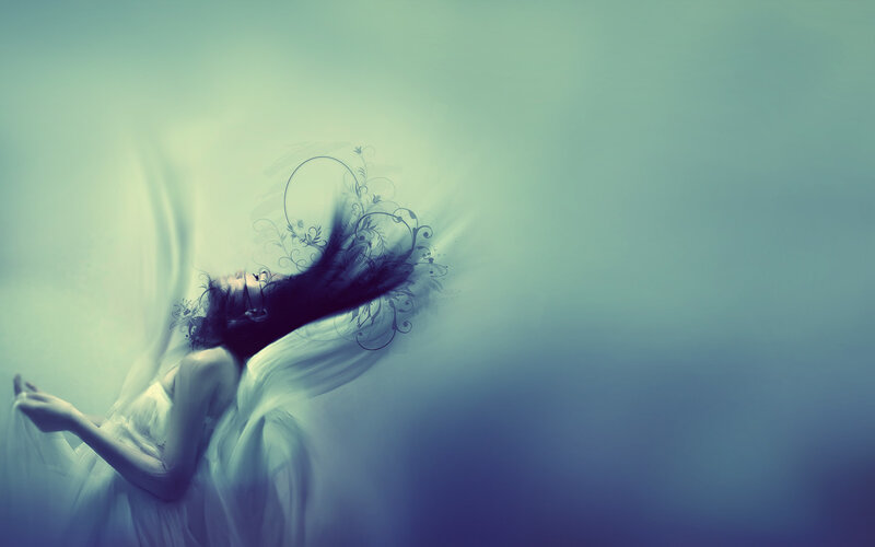 woman with flowing hair