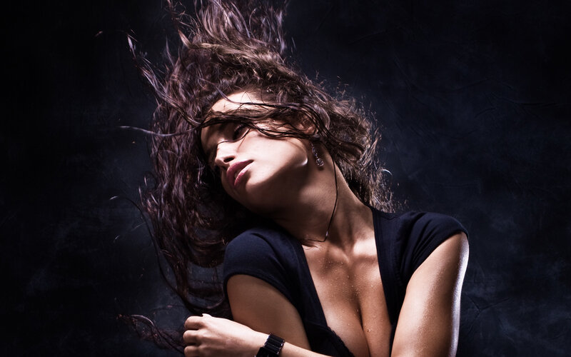 woman with flowing hair