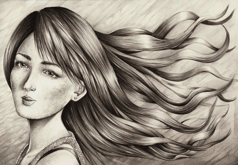 woman with flowing hair