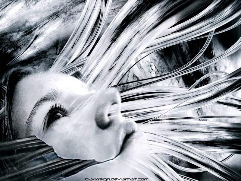 woman with flowing hair