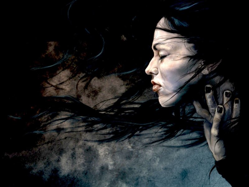 woman with flowing hair