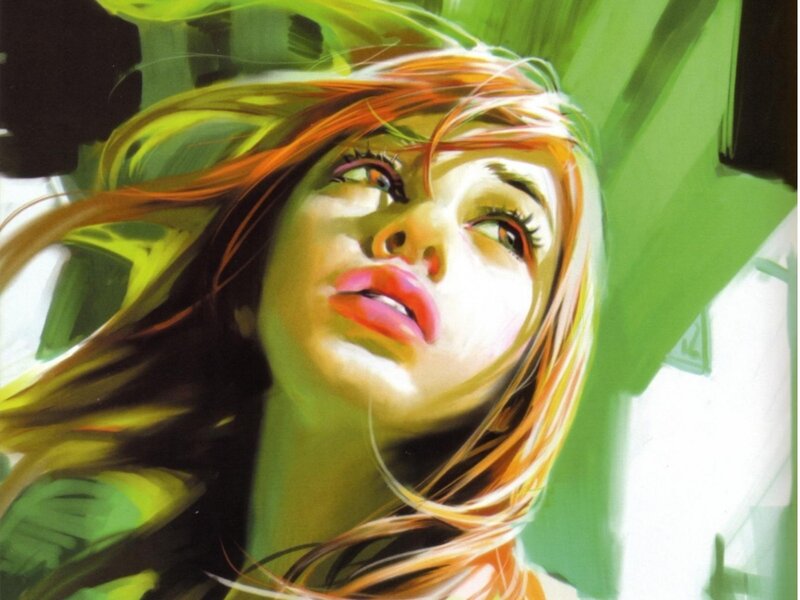 woman with flowing hair