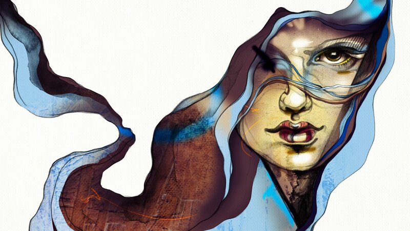 woman with flowing hair