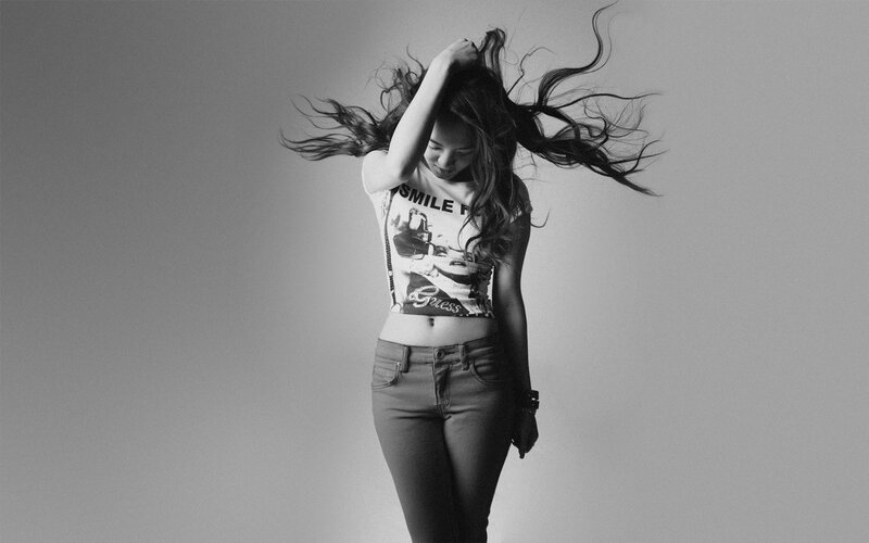 woman with flowing hair