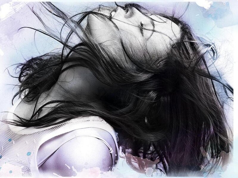 woman with flowing hair