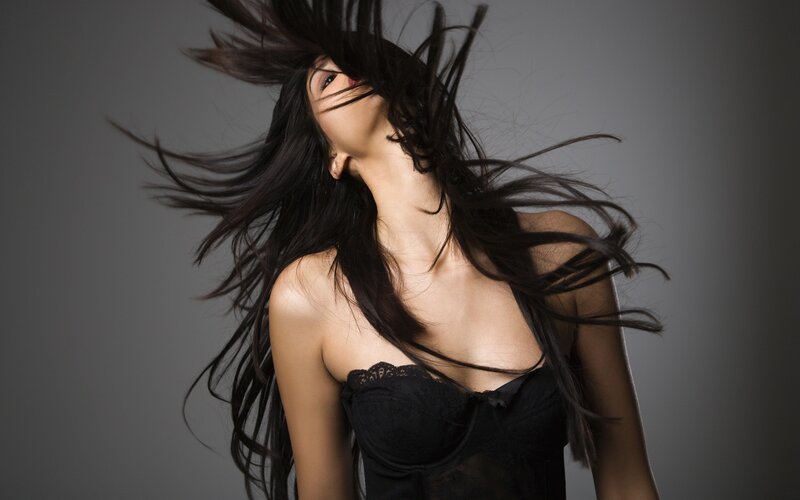 woman with flowing hair