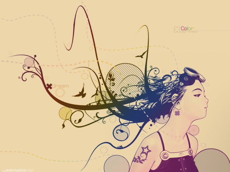 woman with flowing hair and dream elements