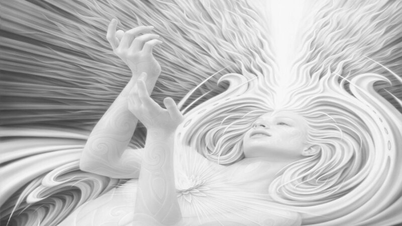 woman with flowing hair and light