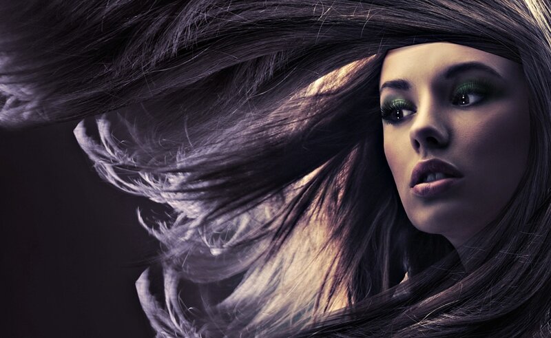 Woman with Flowing Hair — Black, Dramatic, Photograph, Eyes