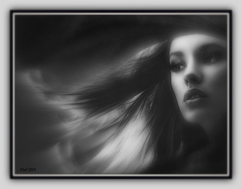 Woman with Flowing Hair — Black, Dramatic, Photograph, Face, Lighting