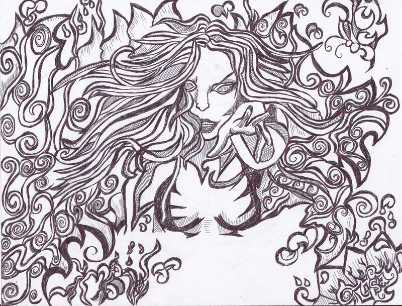 Woman with Flowing Hair — Black, Dramatic