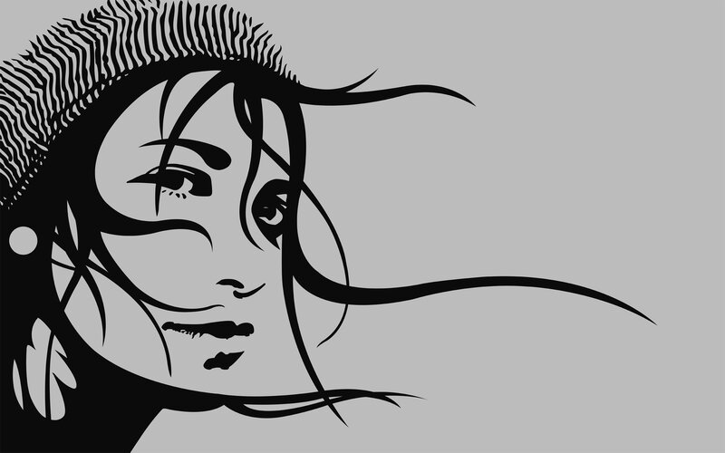 Woman with Flowing Hair — Black, Dramatic, Vector Art