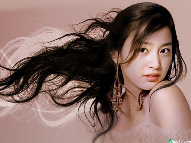 Woman with Flowing Hair — Black, Serene, Photograph
