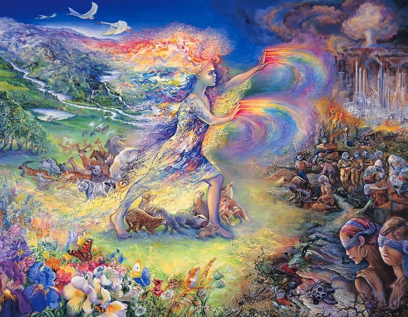 Woman with Flowing Hair — Blue, Dramatic, Painting, Animals