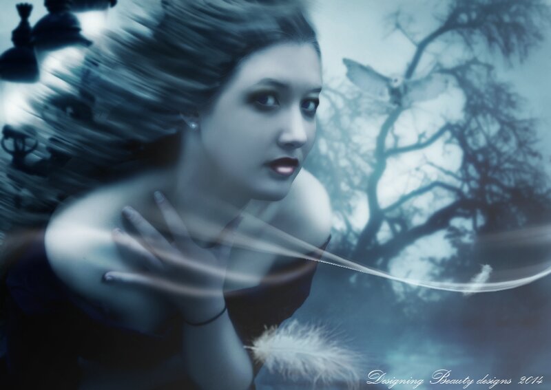 Woman with Flowing Hair — Blue, Dreamy, Night