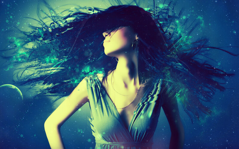 Woman with Flowing Hair — Blue