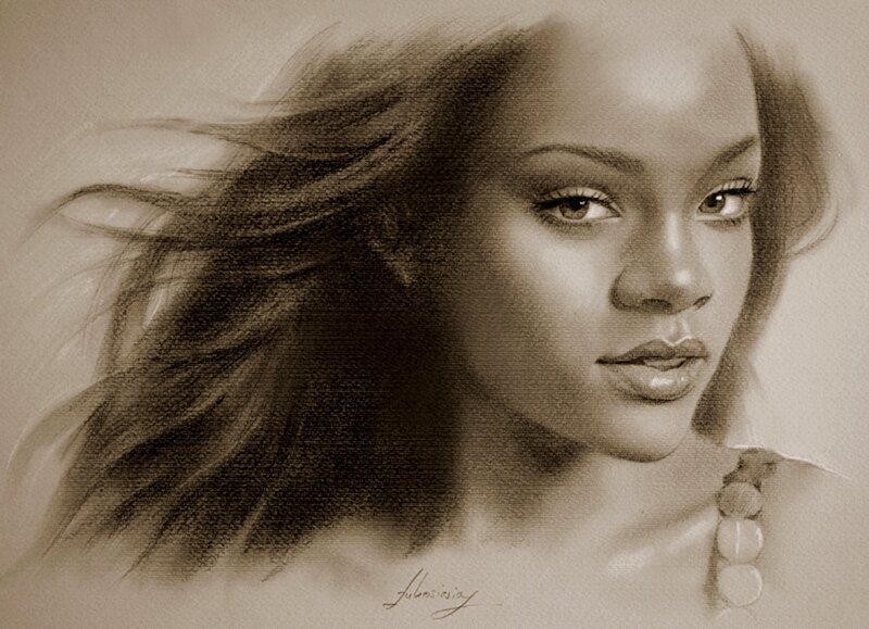 Woman with Flowing Hair — Brown, Calm, Illustration