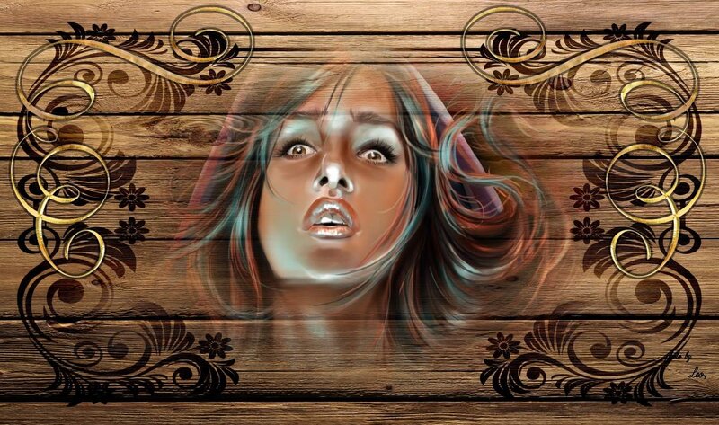 Woman with Flowing Hair — Brown, Dramatic, Digital Art