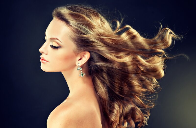 Woman with Flowing Hair — Brown, Dramatic, Photograph, Earring