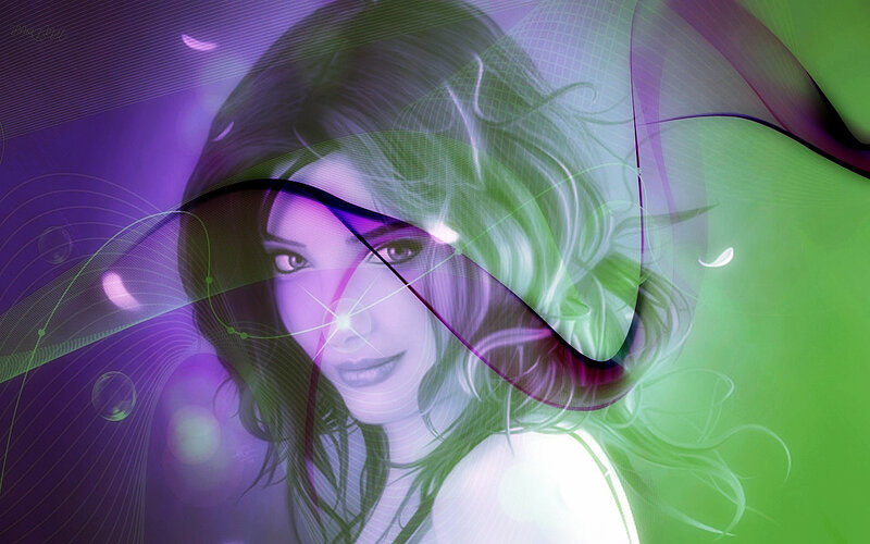 Woman with Flowing Hair — Purple, Dreamy