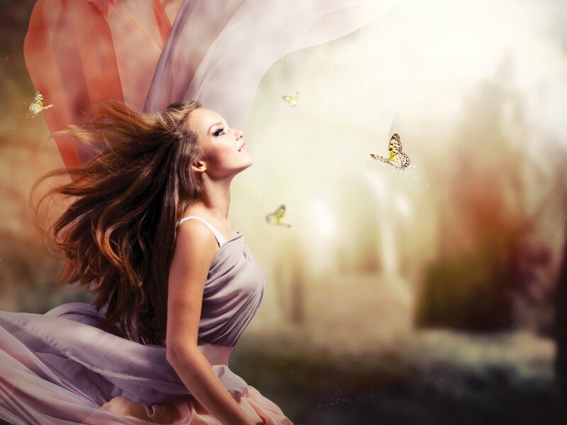 Woman with Flowing Hair — Purple, Serene, Sunset