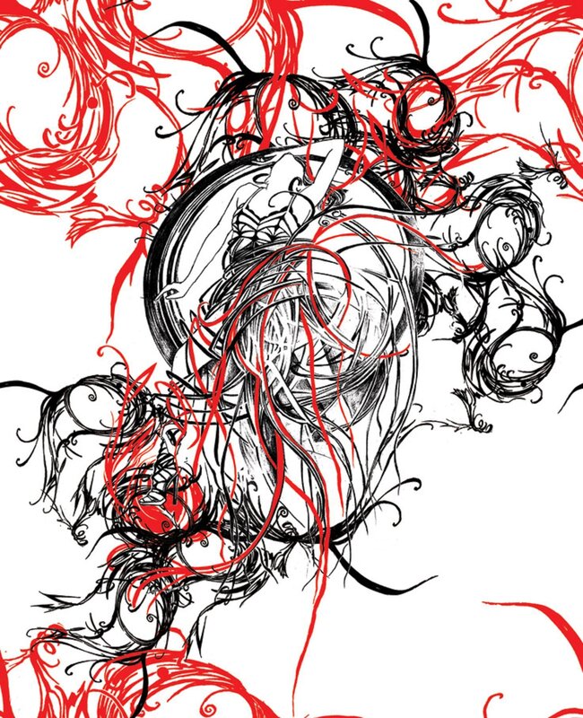 Woman with Flowing Hair — Red, Dramatic, Manga