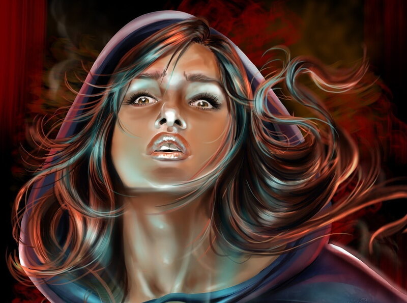 Woman with Flowing Hair — Red