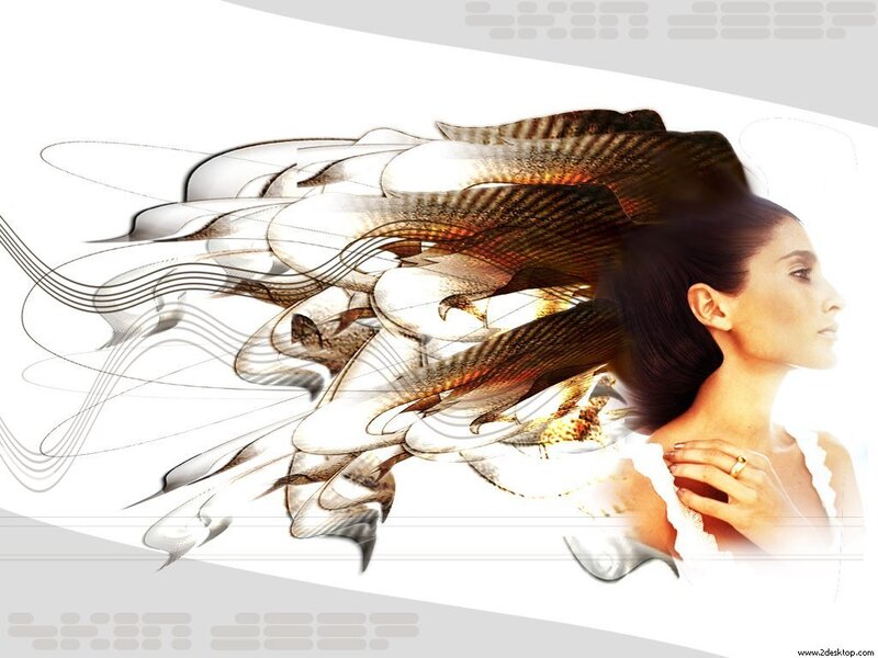 Woman with Flowing Hair — White, Dramatic, Digital Art, Hand