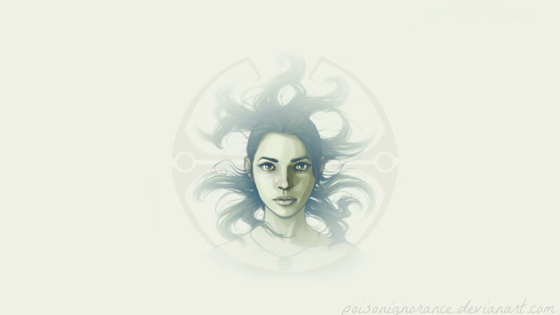 Woman with Flowing Hair — White, Serene, Digital Art