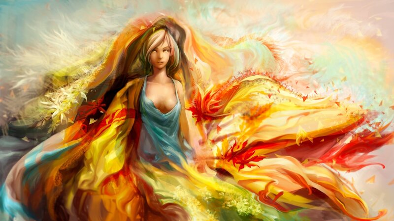 Woman with Flowing Hair — Yellow, Dramatic