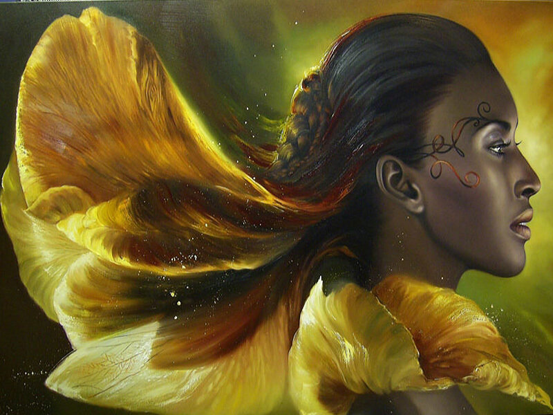 Woman with Flowing Hair — Yellow