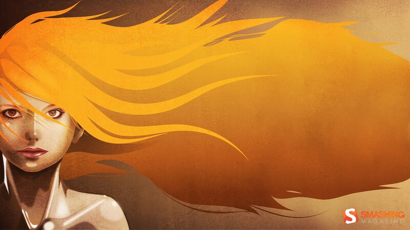 woman with flowing orange hair