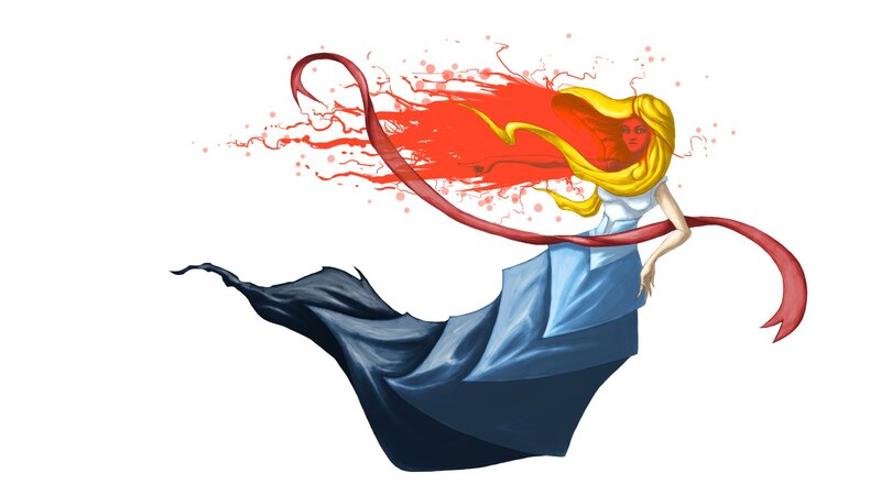 woman with flowing red energy