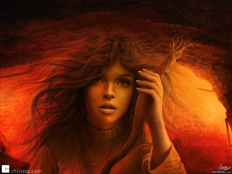 woman with flowing red hair