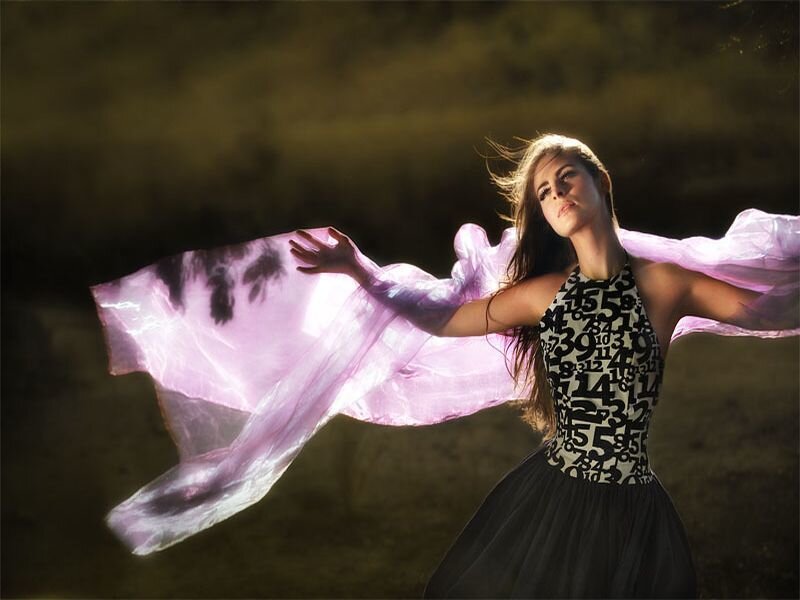 Woman with Flowing Scarf — Purple