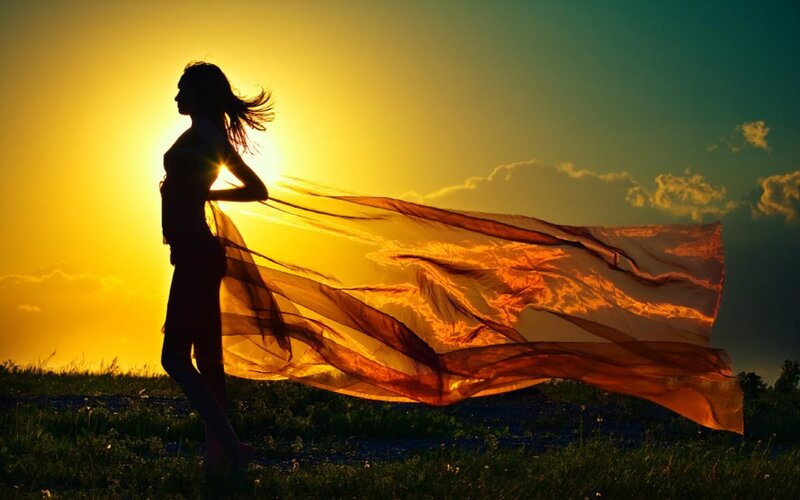 Woman with Flowing Scarf — Yellow