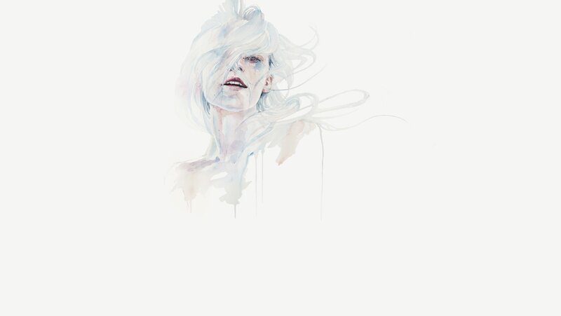 woman with flowing white hair