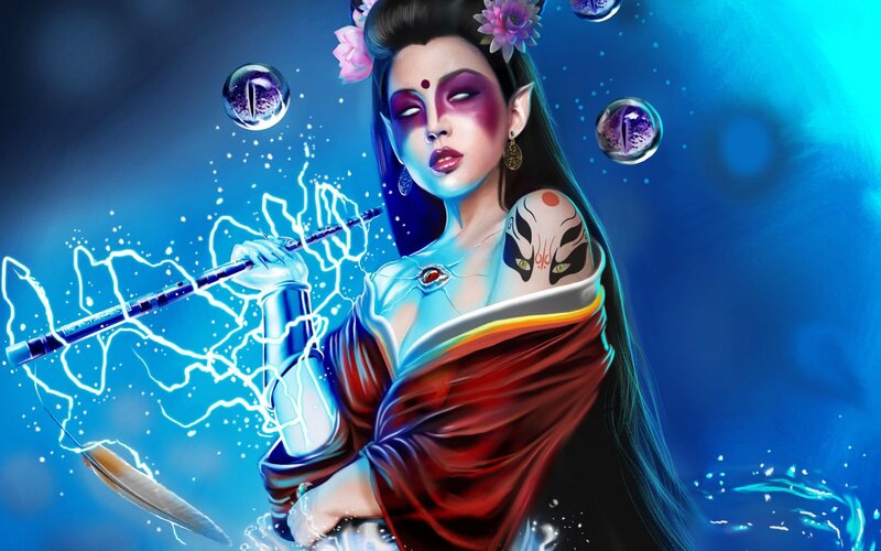 Woman with Flute and Tattoos