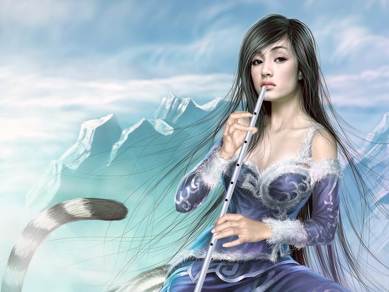 Woman with Flute — Blue