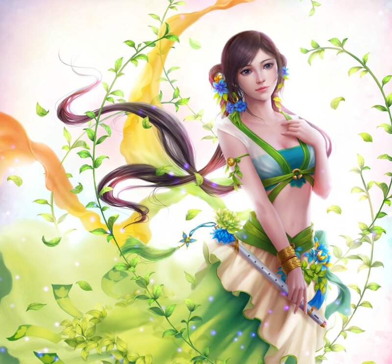 Woman with Flute — Green