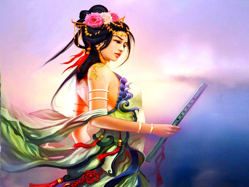 Woman with Flute — Purple