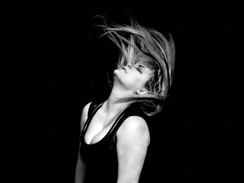 Woman with Flying Hair — Black, Dramatic, Photograph, Black Background