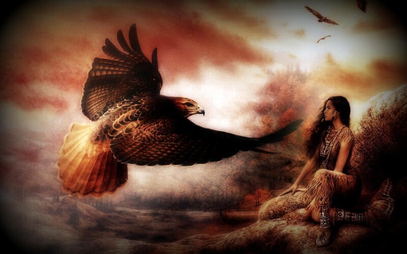 Woman with Flying Hawk
