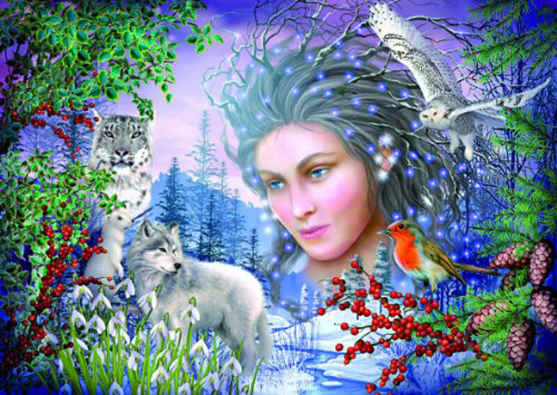 Woman with Forest Animals — Blue